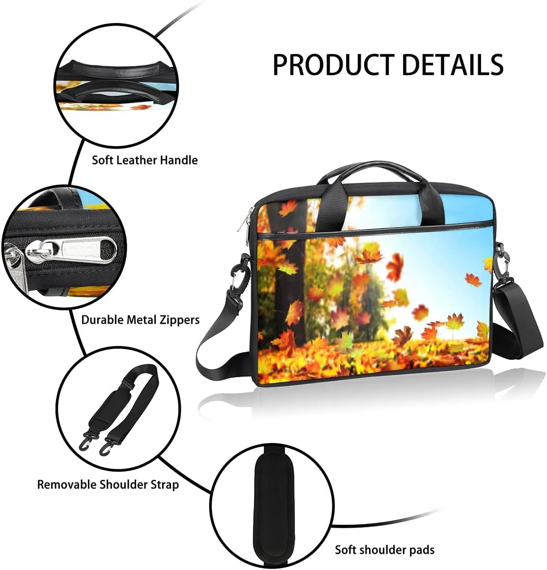 Autumn Fall Leaves Laptop Shoulder Messenger Bag Waterproof Laptop Briefcase Handle Padded Strap