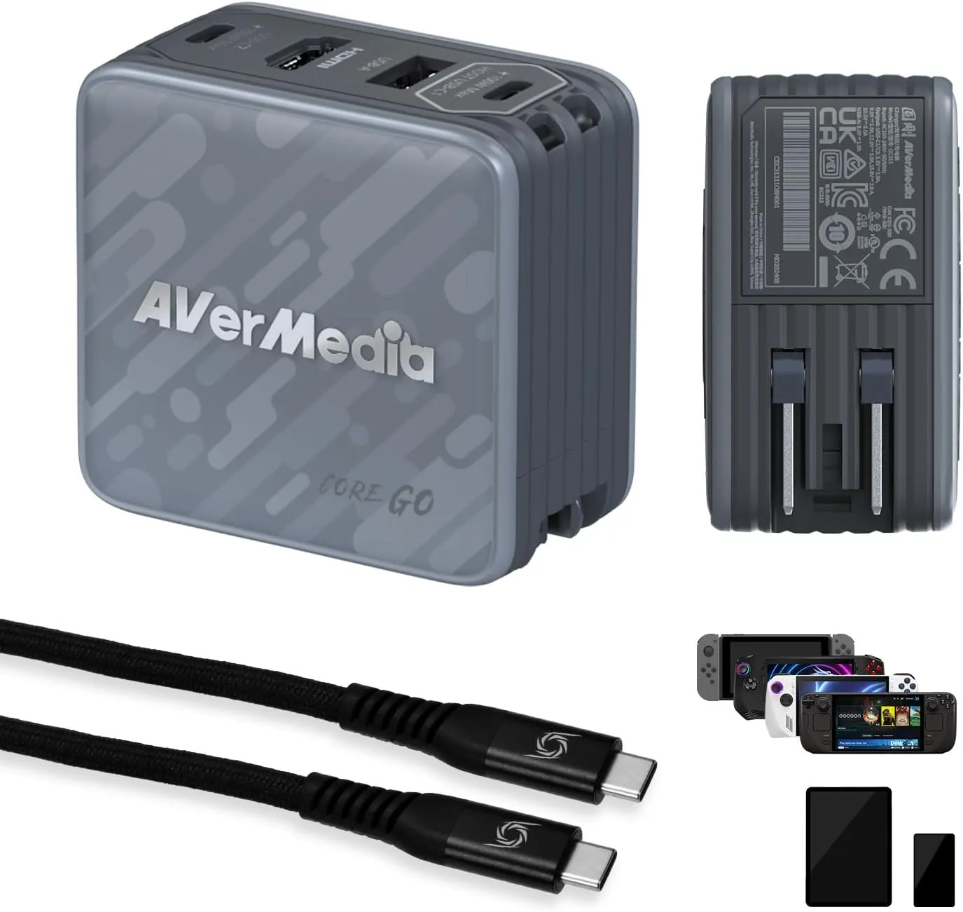 AVerMedia Portable Charger for Nintendo Switch, Steam Deck Dock, 100W GaN Fast Charging USB C Hub, TV Docking Station with 4K60 HDMI, Compatible with iPhone, iPad, Laptop, PC, Gaming Accessories