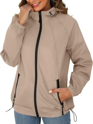 Avoogue Rain Jacket for Women Waterproof Lightweight Windbreaker Jacket with Hood Packable Raincoat with Pockets S-3XL