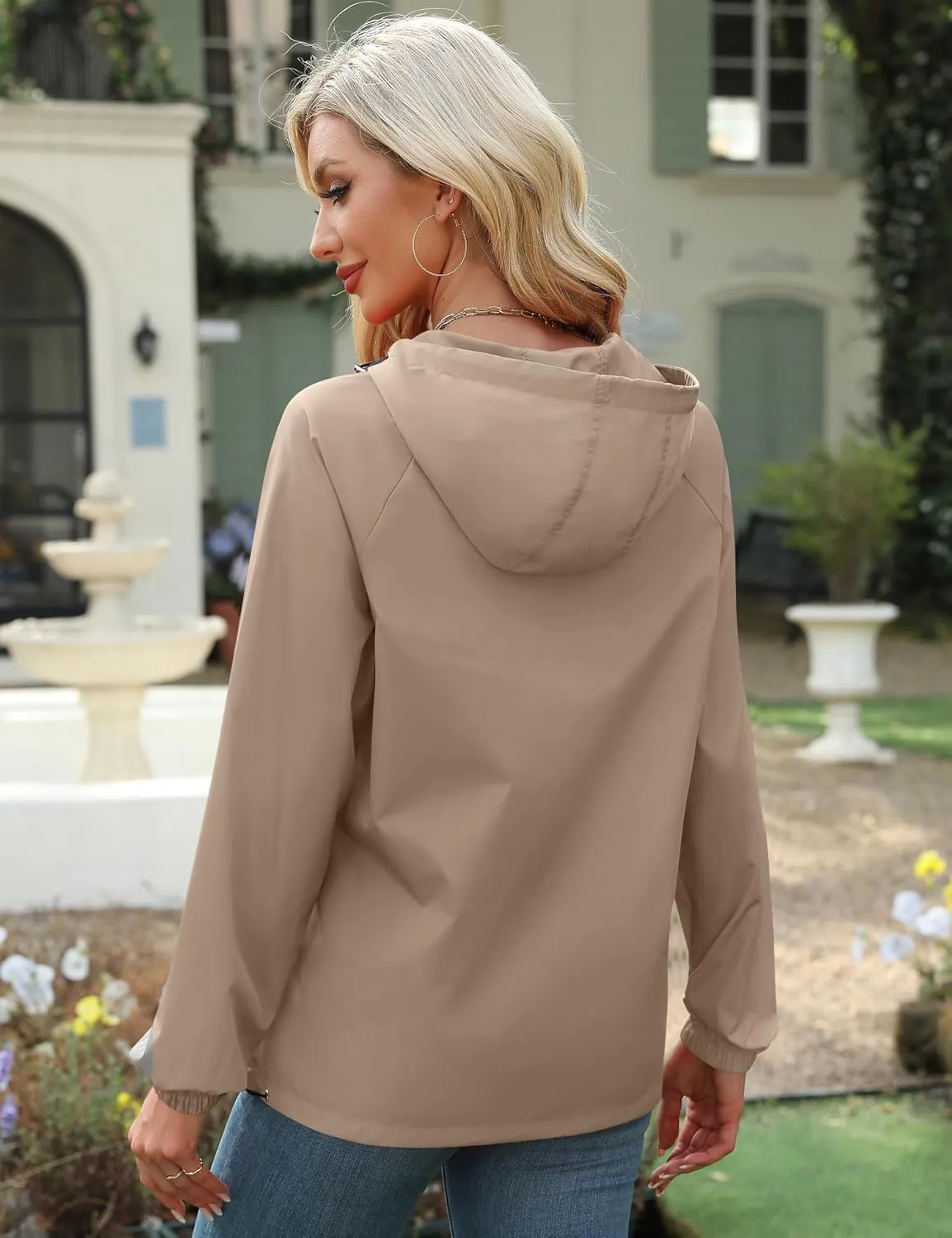 Avoogue Rain Jacket for Women Waterproof Lightweight Windbreaker Jacket with Hood Packable Raincoat with Pockets S-3XL