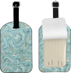 Azurite Teal and Foil Gold Oil Marble Pattern Print Airplane Luggage Tag Elegant Luggage Tag 4.3 X 2.76 Inch for Suitcases Travel Bags