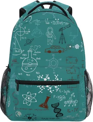 Backpack Daypack Shoulder Bag with Name Label Tag Green Blue Science Education Formulas Math Biology Aerospace Luggage Bag for Gym Sports Casual Women Men