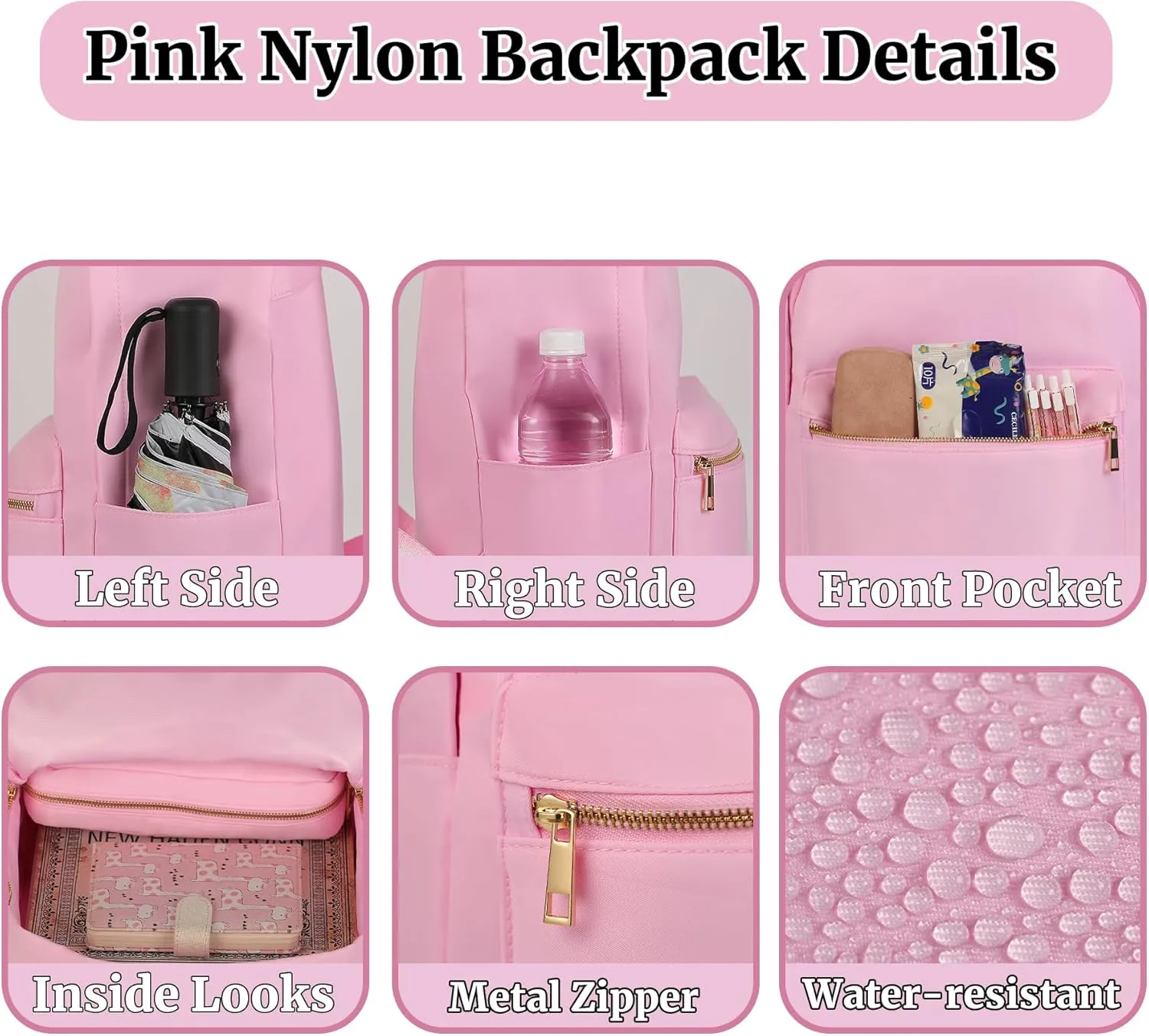 Backpack for College Personal Item Backpack for Women Traveling on Airplane Water-resistant (Light Pink)