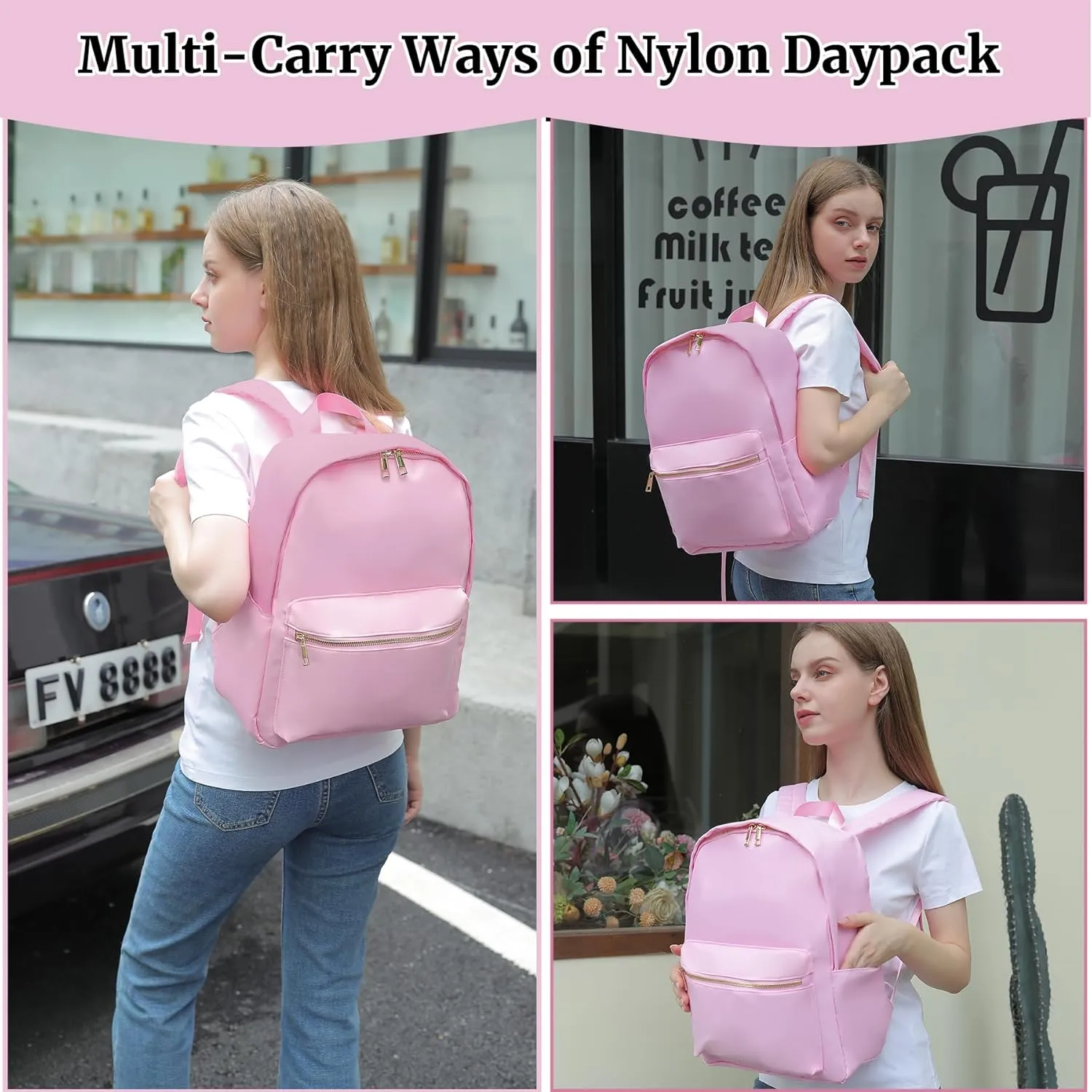 Backpack for College Personal Item Backpack for Women Traveling on Airplane Water-resistant (Light Pink)