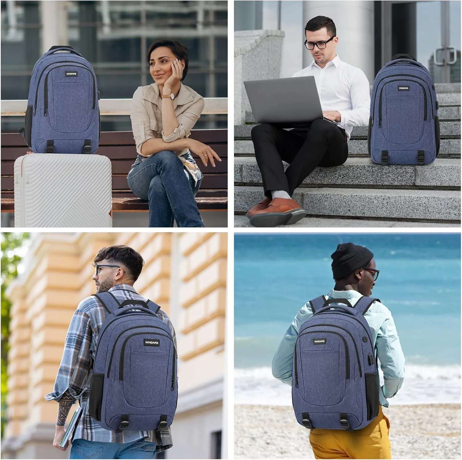 Backpack for Men and Women, School Backpacks for Teens Boys, 15.6 Inch Large College Bookbag Durable Computer Laptop Bag with USB Charger Port for Business Work Travel, Blue
