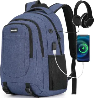 Backpack for Men and Women, School Backpacks for Teens Boys, 15.6 Inch Large College Bookbag Durable Computer Laptop Bag with USB Charger Port for Business Work Travel, Blue