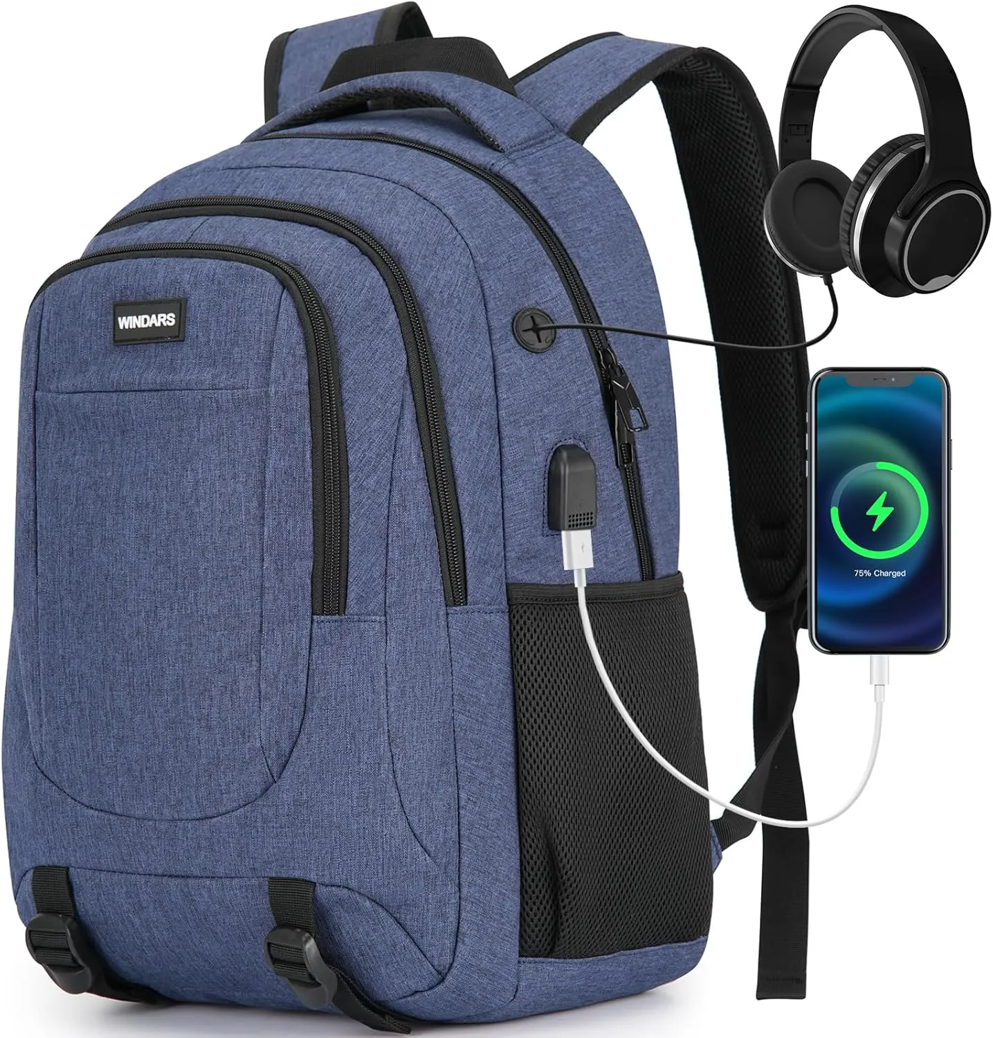 Backpack for Men and Women, School Backpacks for Teens Boys, 15.6 Inch Large College Bookbag Durable Computer Laptop Bag with USB Charger Port for Business Work Travel, Blue