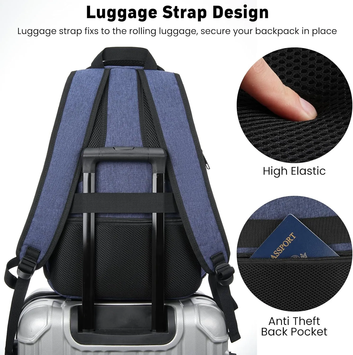 Backpack for Men and Women, School Backpacks for Teens Boys, 15.6 Inch Large College Bookbag Durable Computer Laptop Bag with USB Charger Port for Business Work Travel, Blue