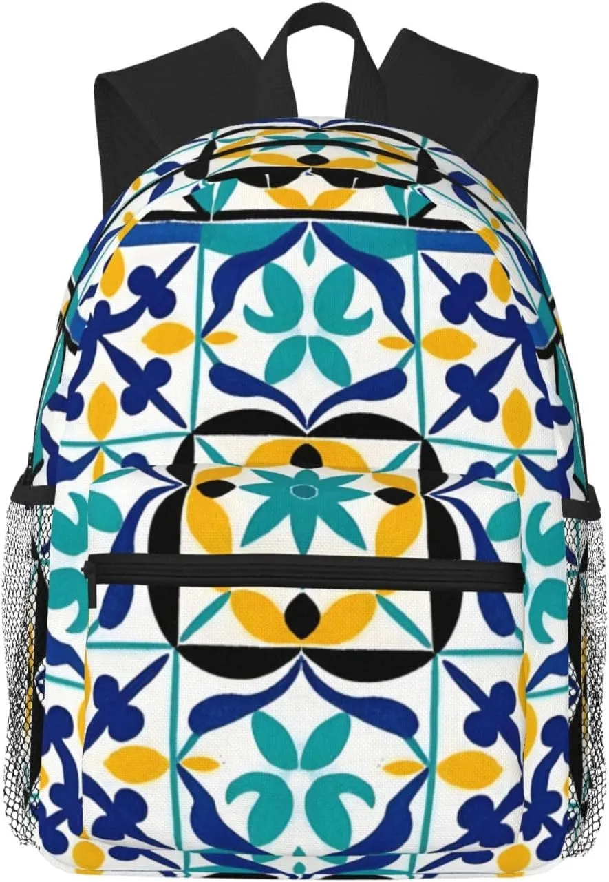 Backpack for Women Men 15.7 in, Lightweight Travel Backpack Waterproof Casual Daypack Laptop Computer Backpacks Carry On Bag Purse for Travel Business Hiking Work, Mexican Ceramic Tile Flowers