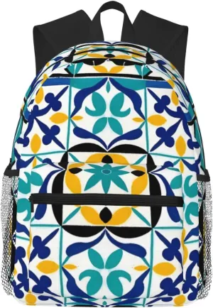 Backpack for Women Men 15.7 in, Lightweight Travel Backpack Waterproof Casual Daypack Laptop Computer Backpacks Carry On Bag Purse for Travel Business Hiking Work, Mexican Ceramic Tile Flowers