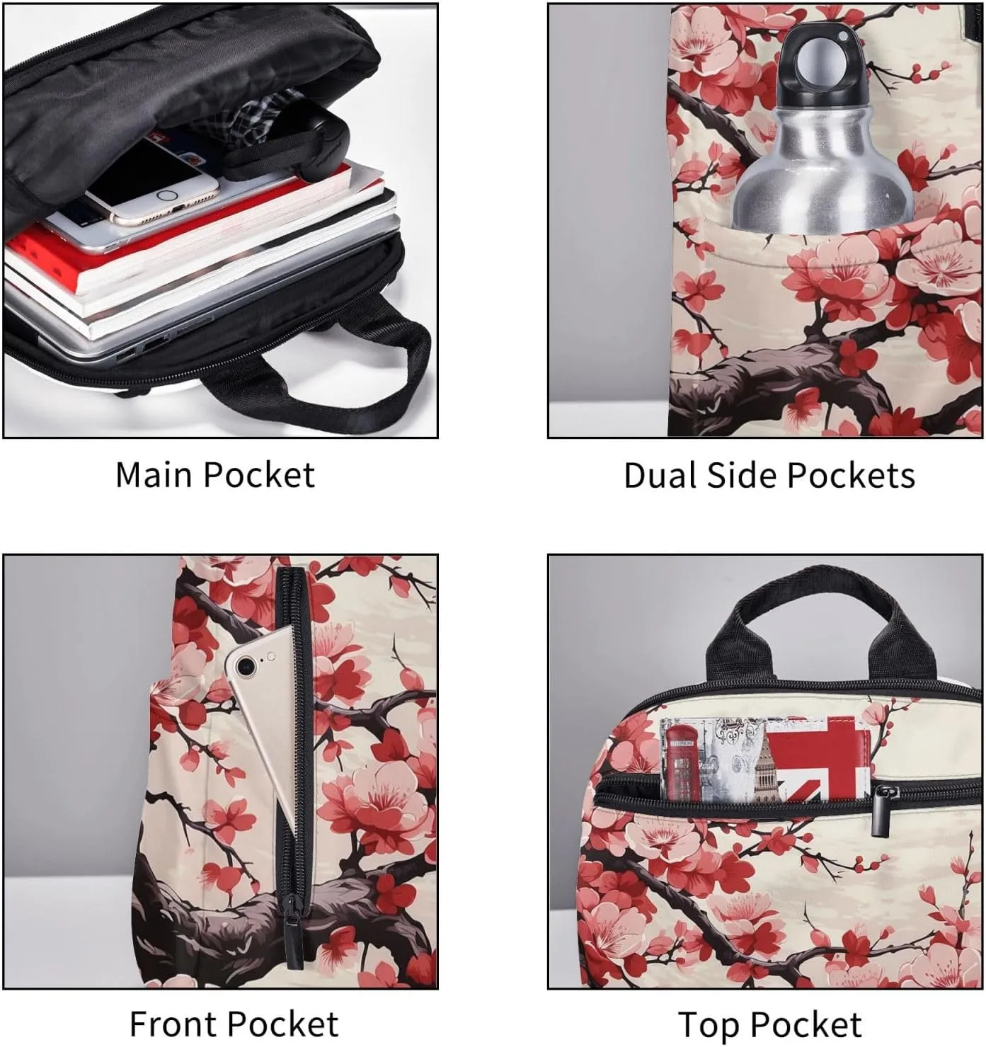 Backpack Japanese Floral Cherry Blossom Travel Casual Laptop Backpack Adjustable Hiking Daypack for Men Women