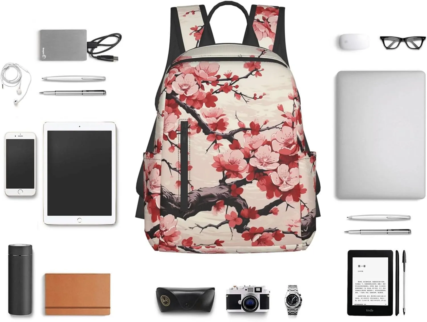 Backpack Japanese Floral Cherry Blossom Travel Casual Laptop Backpack Adjustable Hiking Daypack for Men Women