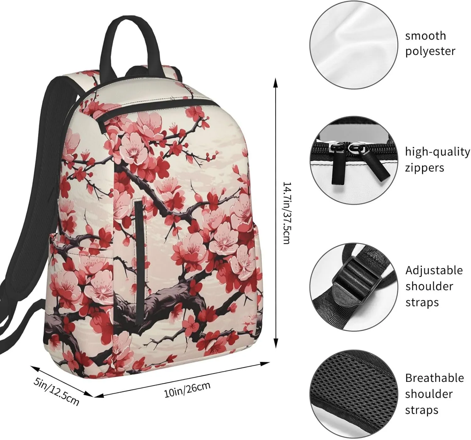 Backpack Japanese Floral Cherry Blossom Travel Casual Laptop Backpack Adjustable Hiking Daypack for Men Women