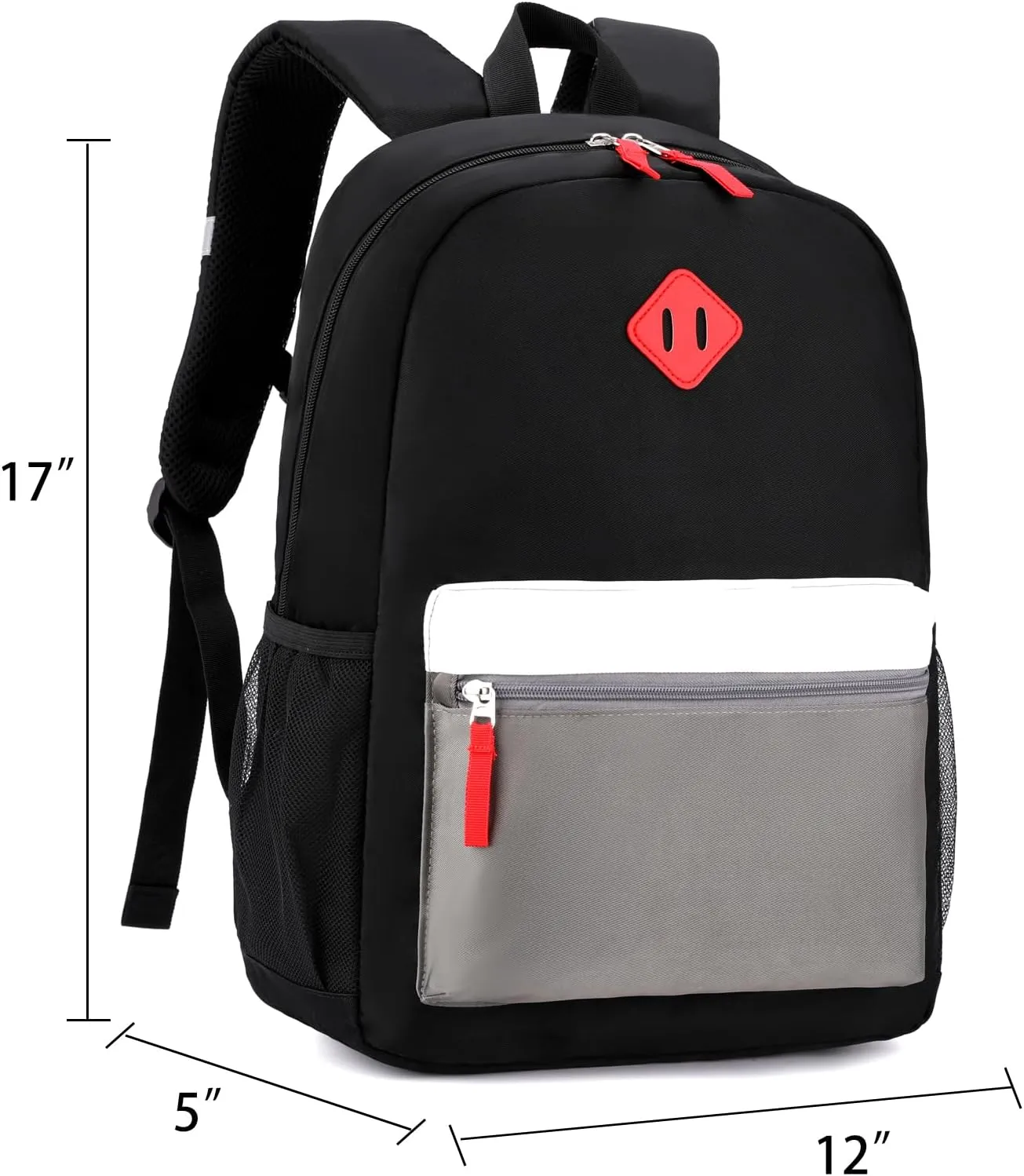 Backpack Set for Girls Boy Kids Backpack with Lunch Box for Elementary Primary Kindergarten School Bag (Black Grey Set, Large)