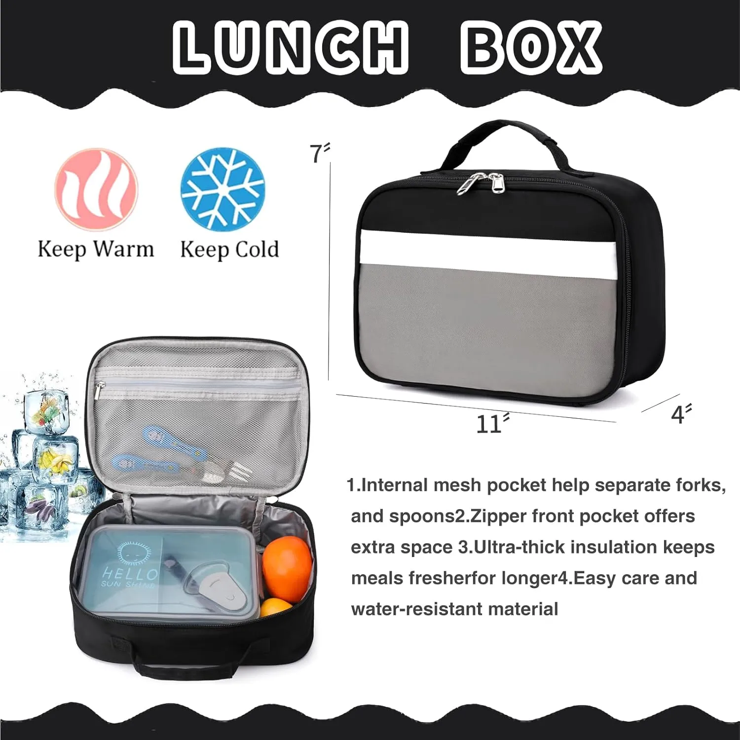 Backpack Set for Girls Boy Kids Backpack with Lunch Box for Elementary Primary Kindergarten School Bag (Black Grey Set, Large)