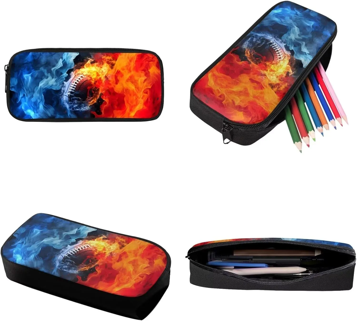Backpack Set Schoolbag Lunch Box Pencil Case Fire American Football Print 17 Inch Travel Laptop Backpacks Bookbag for Teen Girls Boys Large Capacity Rucksack Daypack