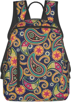 backpack travel casual sports bookpack for Colorful Flowers Leaves Blue Paisley sports bag outdoor for men women