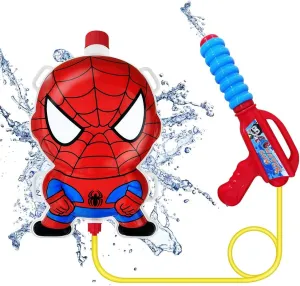 Backpack Water Gun for Kids, Superhero Squirt Gun, 1.3L Cartoon Summer Outdoor Toys with Adjustable Straps for Swimming Pool Backyard Beach Water Fight Game (Red)