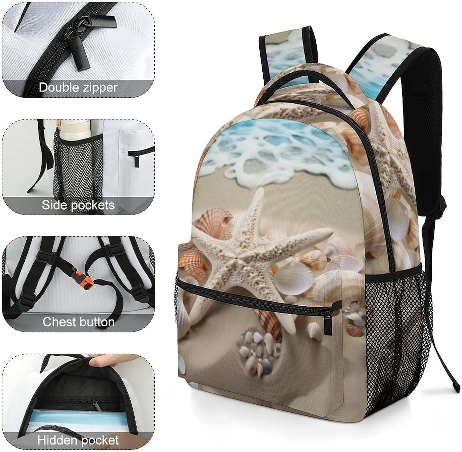 Backpacks Beach Shell Starfish Travel Bag Laptop Backpack Casual Daypack for Weekender Business Hiking
