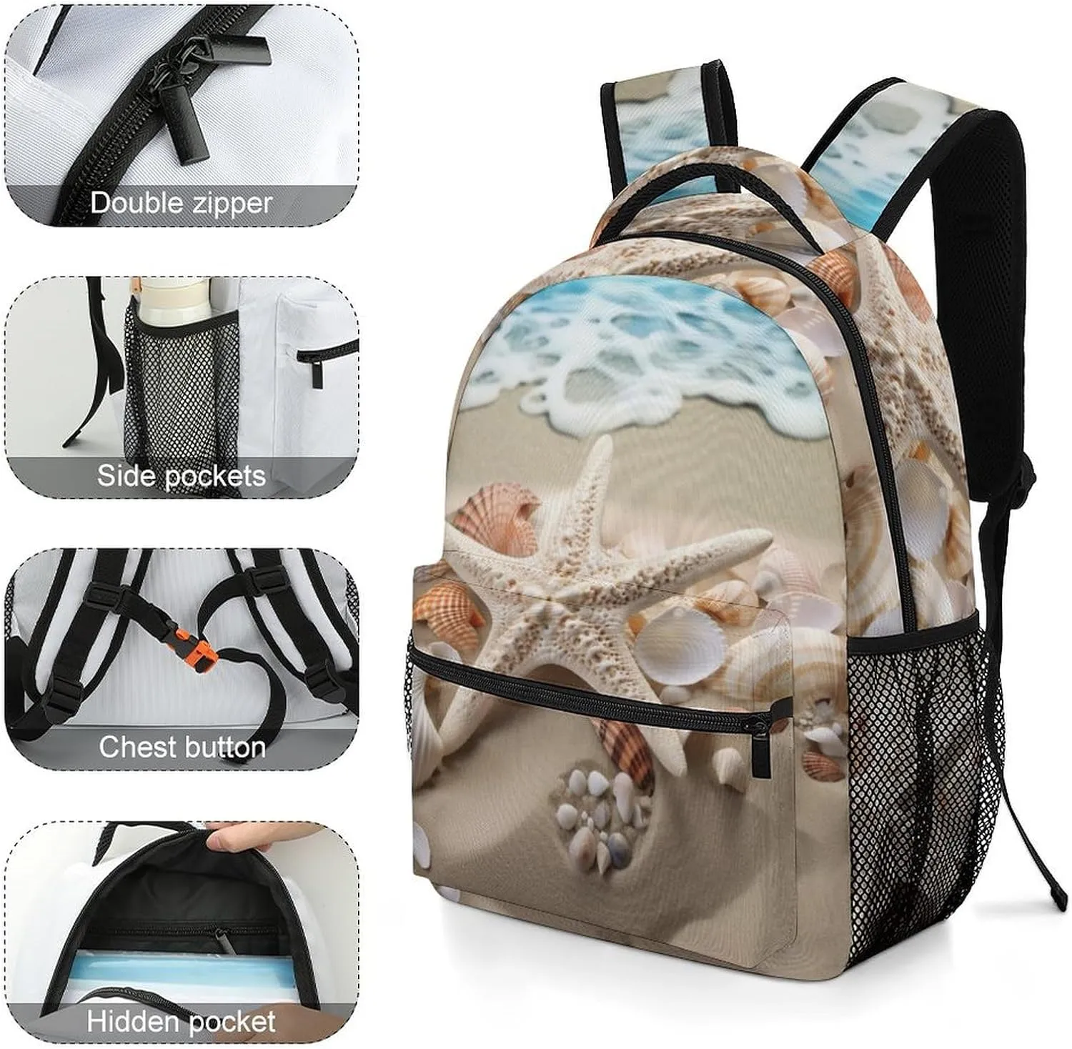 Backpacks Beach Shell Starfish Travel Bag Laptop Backpack Casual Daypack for Weekender Business Hiking