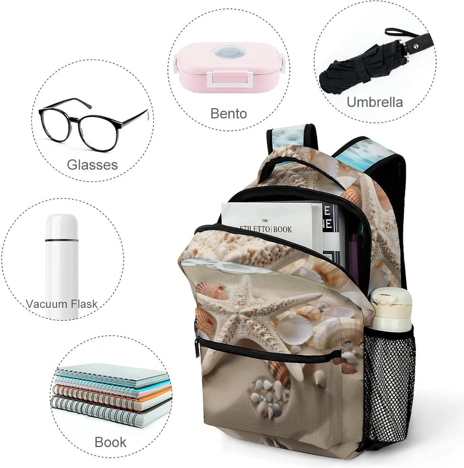 Backpacks Beach Shell Starfish Travel Bag Laptop Backpack Casual Daypack for Weekender Business Hiking
