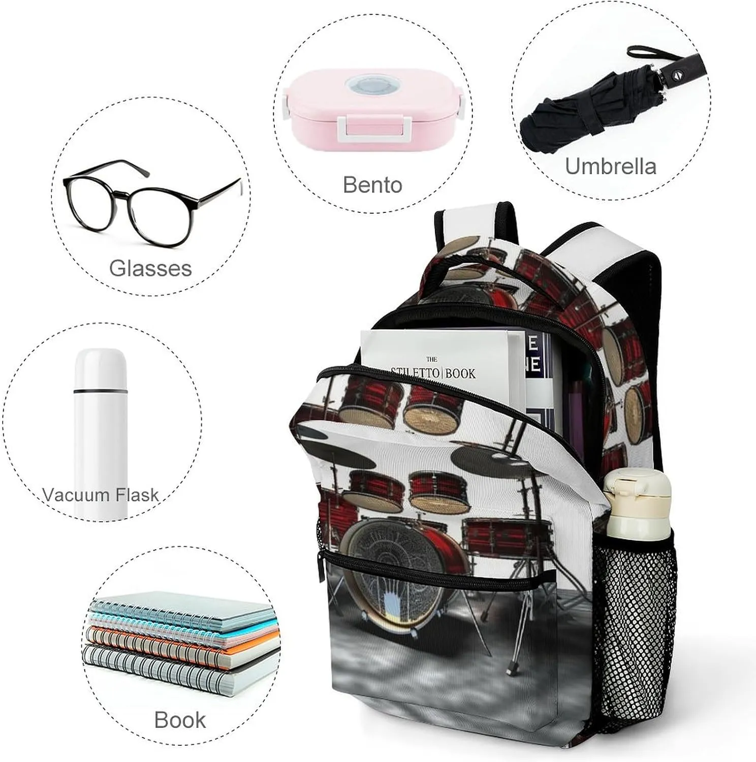Backpacks Cool Drum Set Travel Bag Laptop Backpack Casual Daypack for Weekender Business Hiking