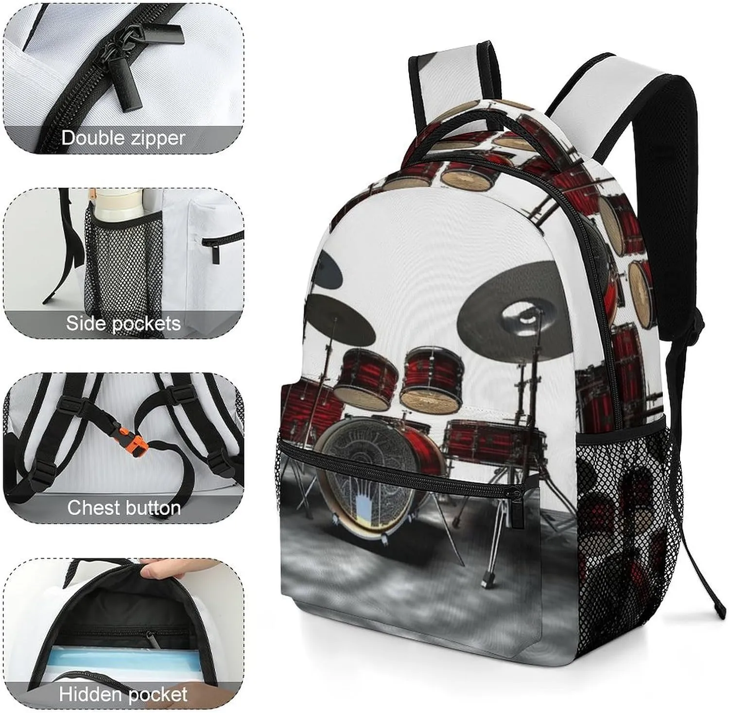 Backpacks Cool Drum Set Travel Bag Laptop Backpack Casual Daypack for Weekender Business Hiking