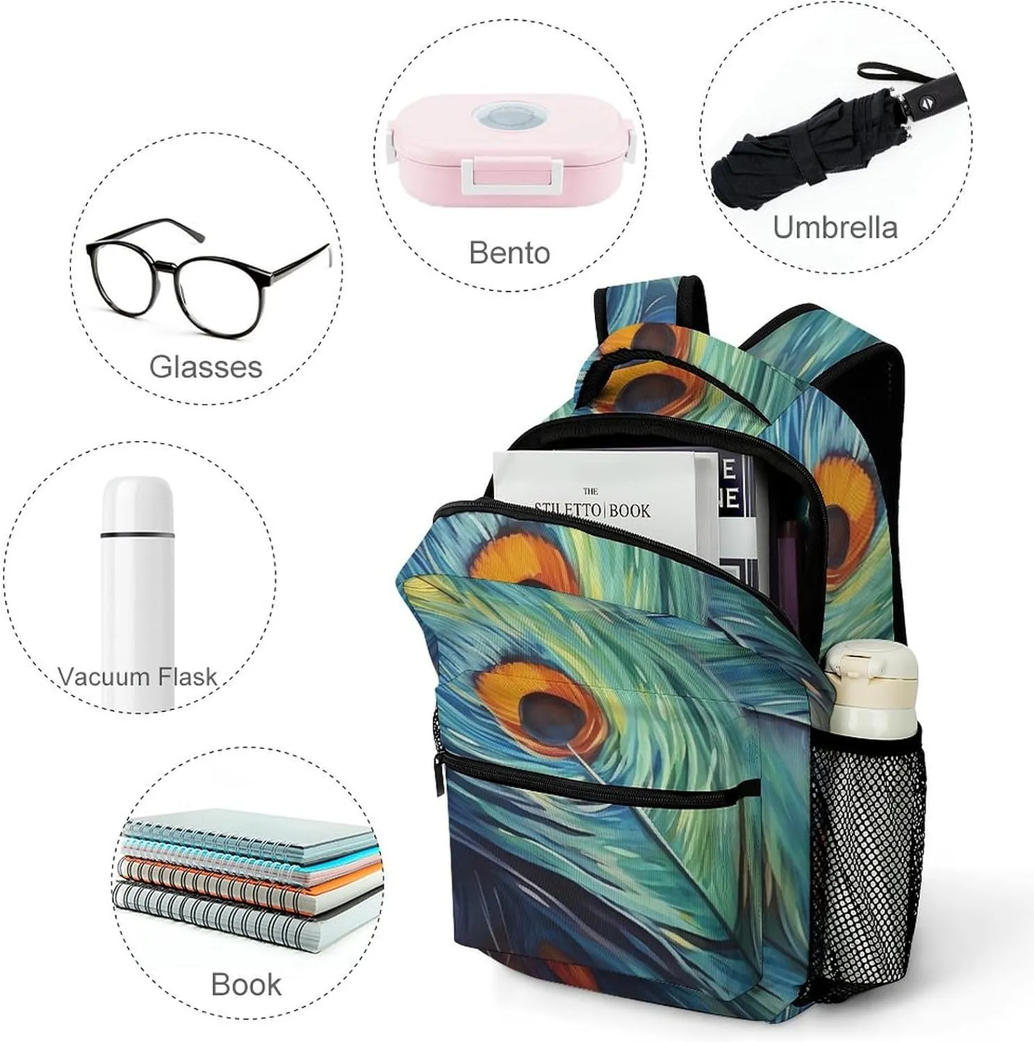 Backpacks Feather Painting Travel Bag Laptop Backpack Casual Daypack for Weekender Business Hiking