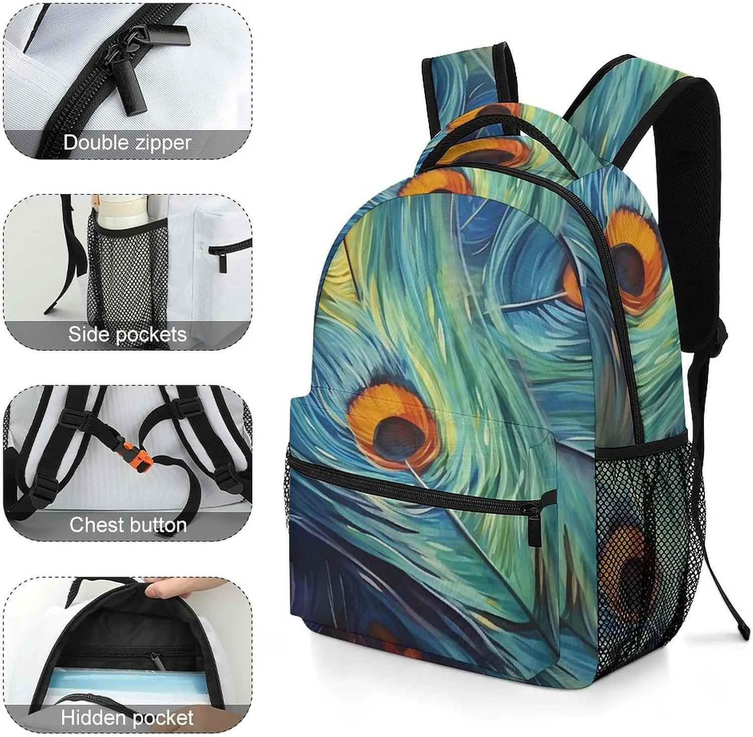 Backpacks Feather Painting Travel Bag Laptop Backpack Casual Daypack for Weekender Business Hiking