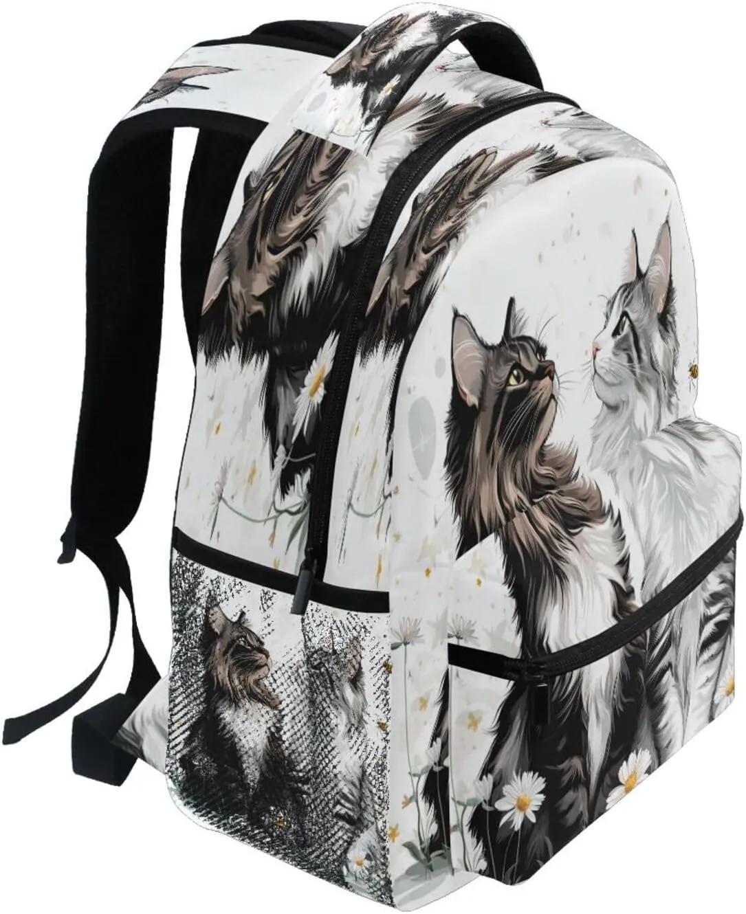 Backpacks for Teenager Waterproof Personal Backpack with Chest Strap Gift Men & Women Cartoon Maine Coon Cats White