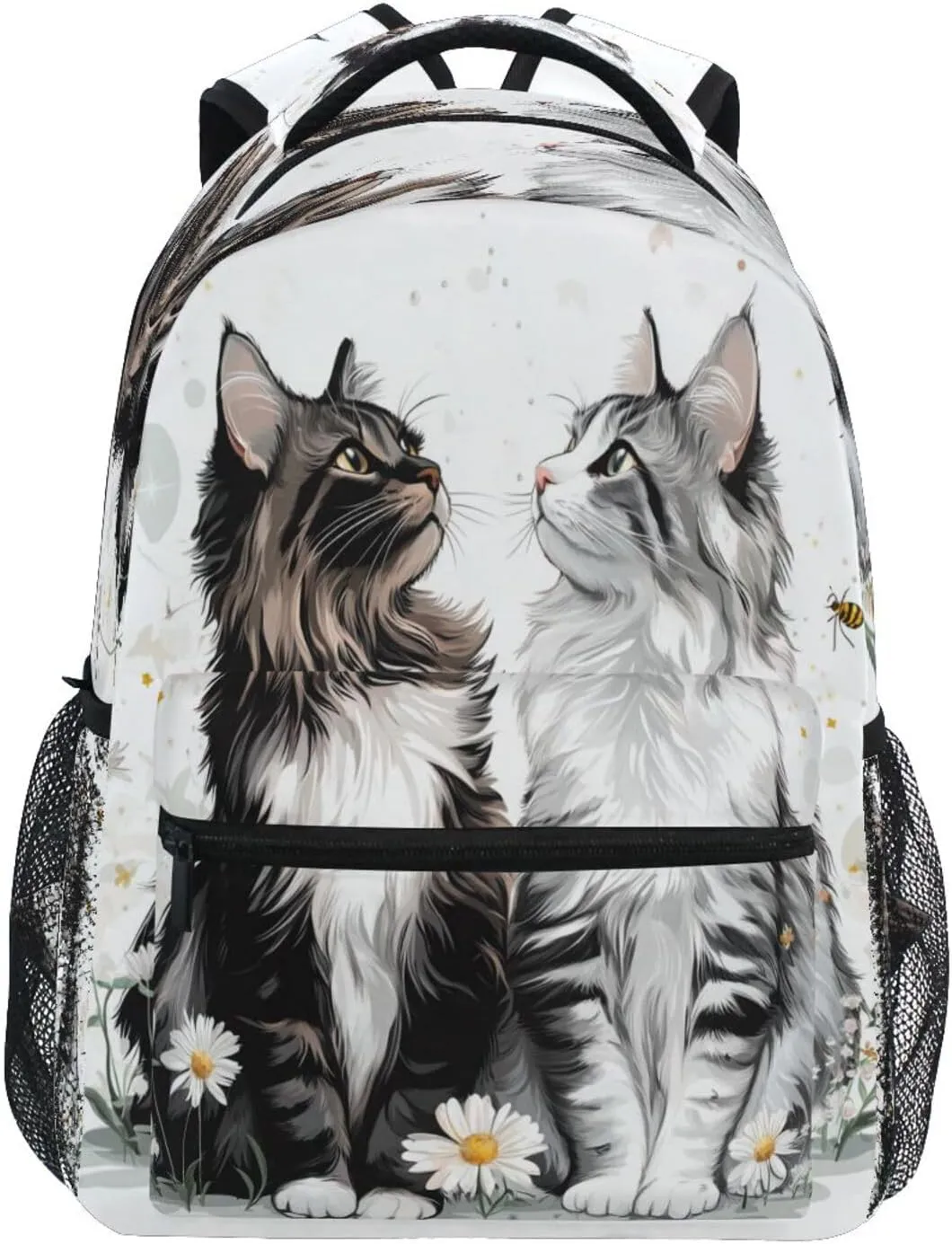 Backpacks for Teenager Waterproof Personal Backpack with Chest Strap Gift Men & Women Cartoon Maine Coon Cats White