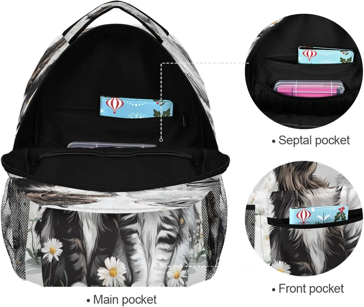 Backpacks for Teenager Waterproof Personal Backpack with Chest Strap Gift Men & Women Cartoon Maine Coon Cats White