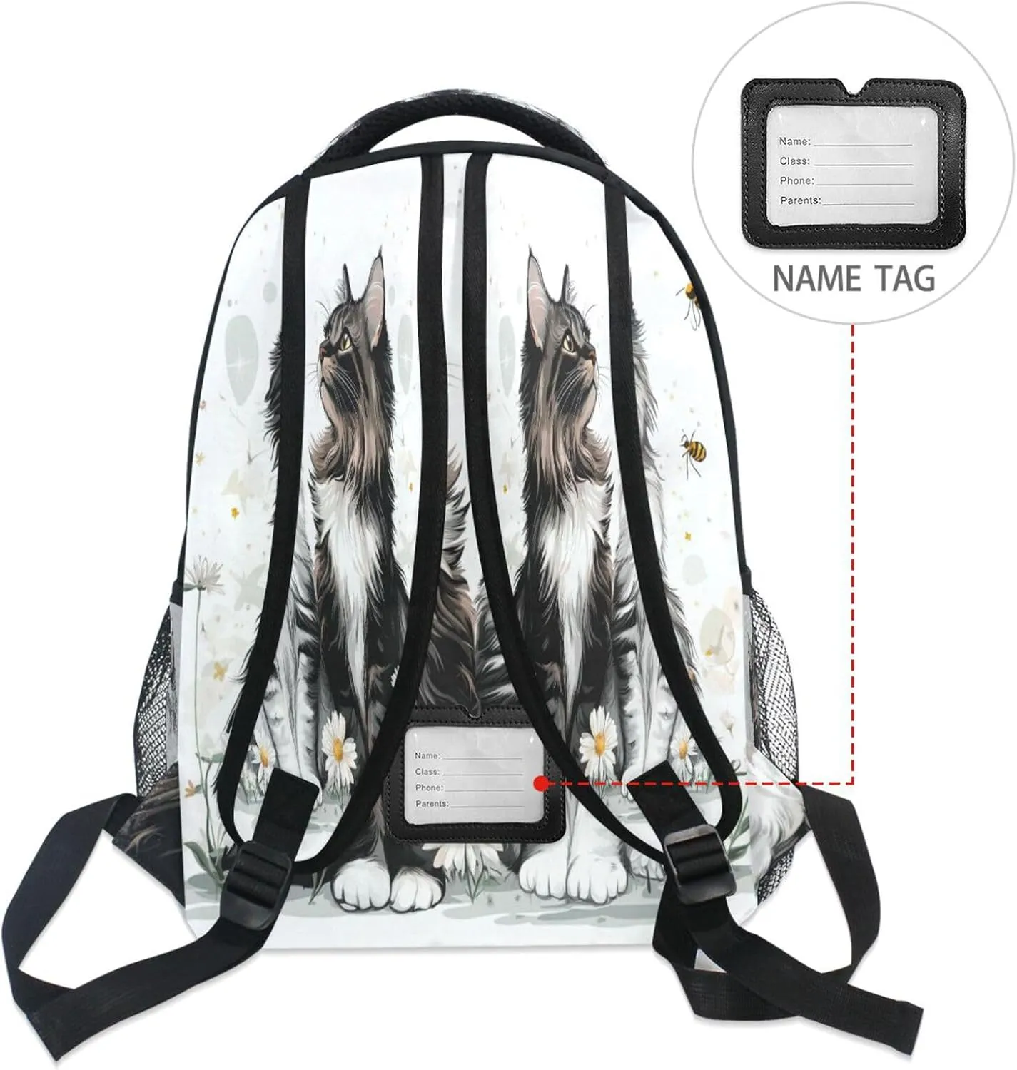 Backpacks for Teenager Waterproof Personal Backpack with Chest Strap Gift Men & Women Cartoon Maine Coon Cats White