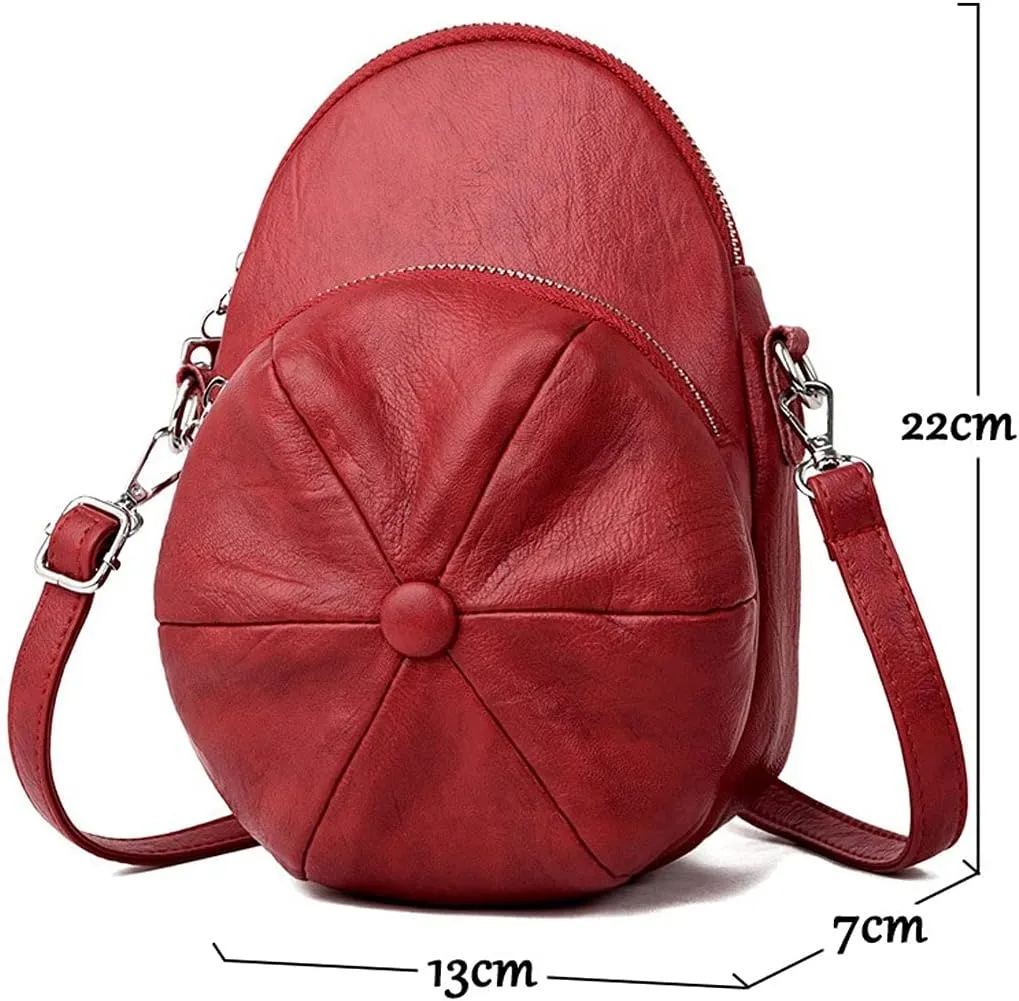 Backpacks Hat Shape Women Shoulder Bag Soft Leather Crossbody Messenger Bags Ladies Handbag (Color : Rojo)