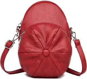 Backpacks Hat Shape Women Shoulder Bag Soft Leather Crossbody Messenger Bags Ladies Handbag (Color : Rojo)