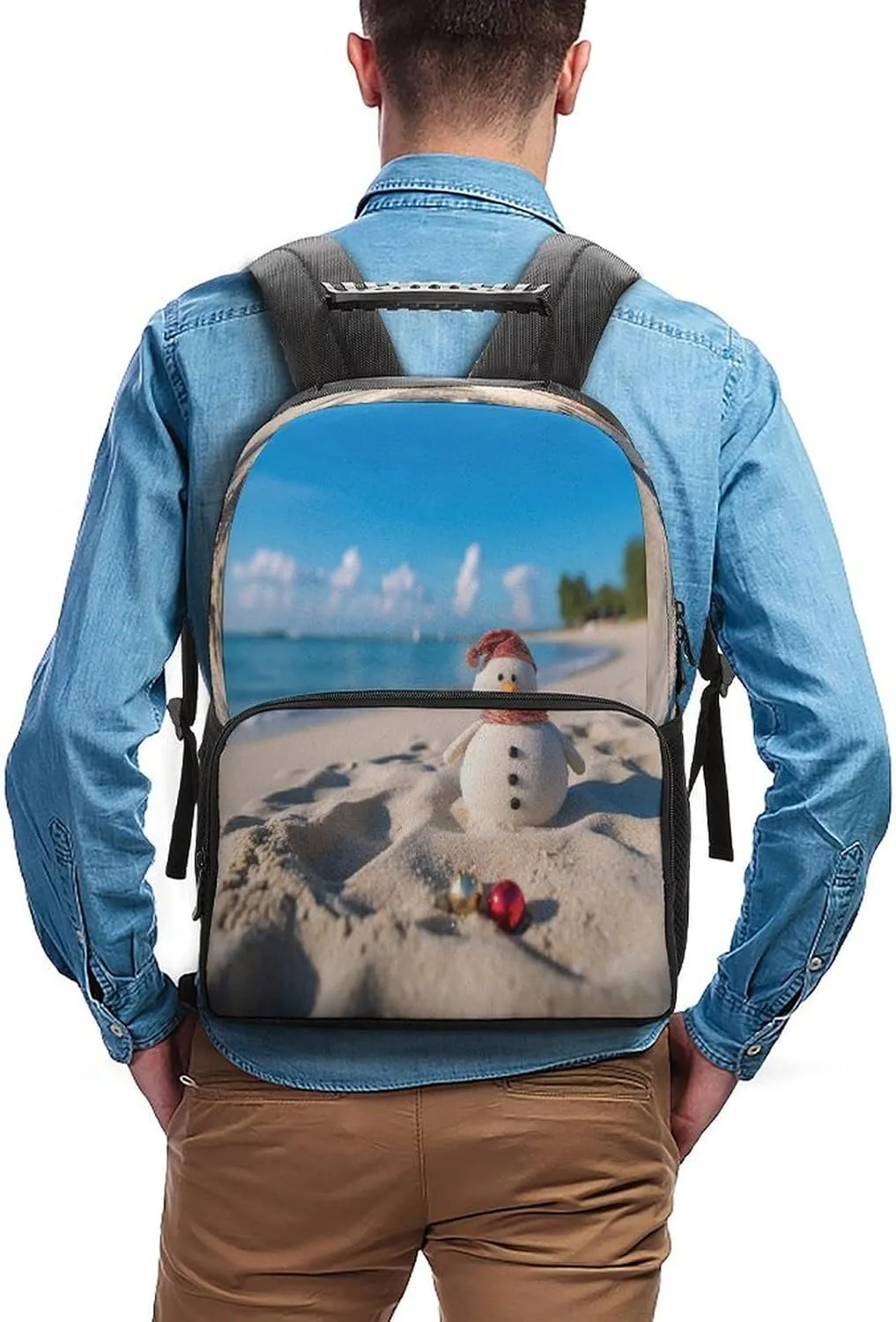 Backpacks Sand Snowman On Beach Travel Bag Business Work Laptop Backpack