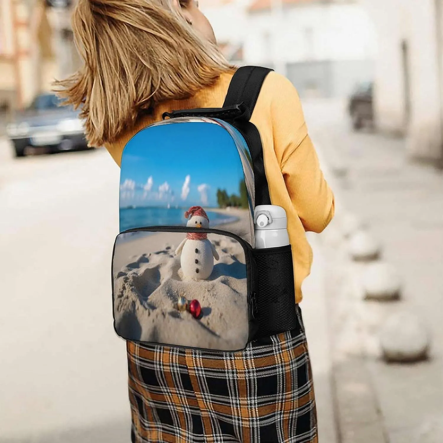 Backpacks Sand Snowman On Beach Travel Bag Business Work Laptop Backpack