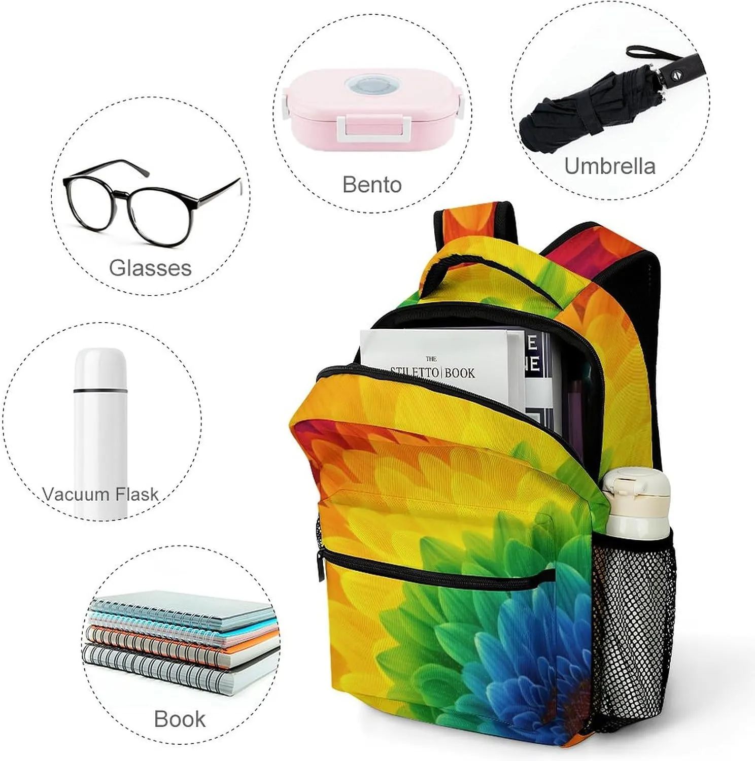 Backpacks Sunflower Rainbow Travel Bag Laptop Backpack Casual Daypack for Weekender Business Hiking
