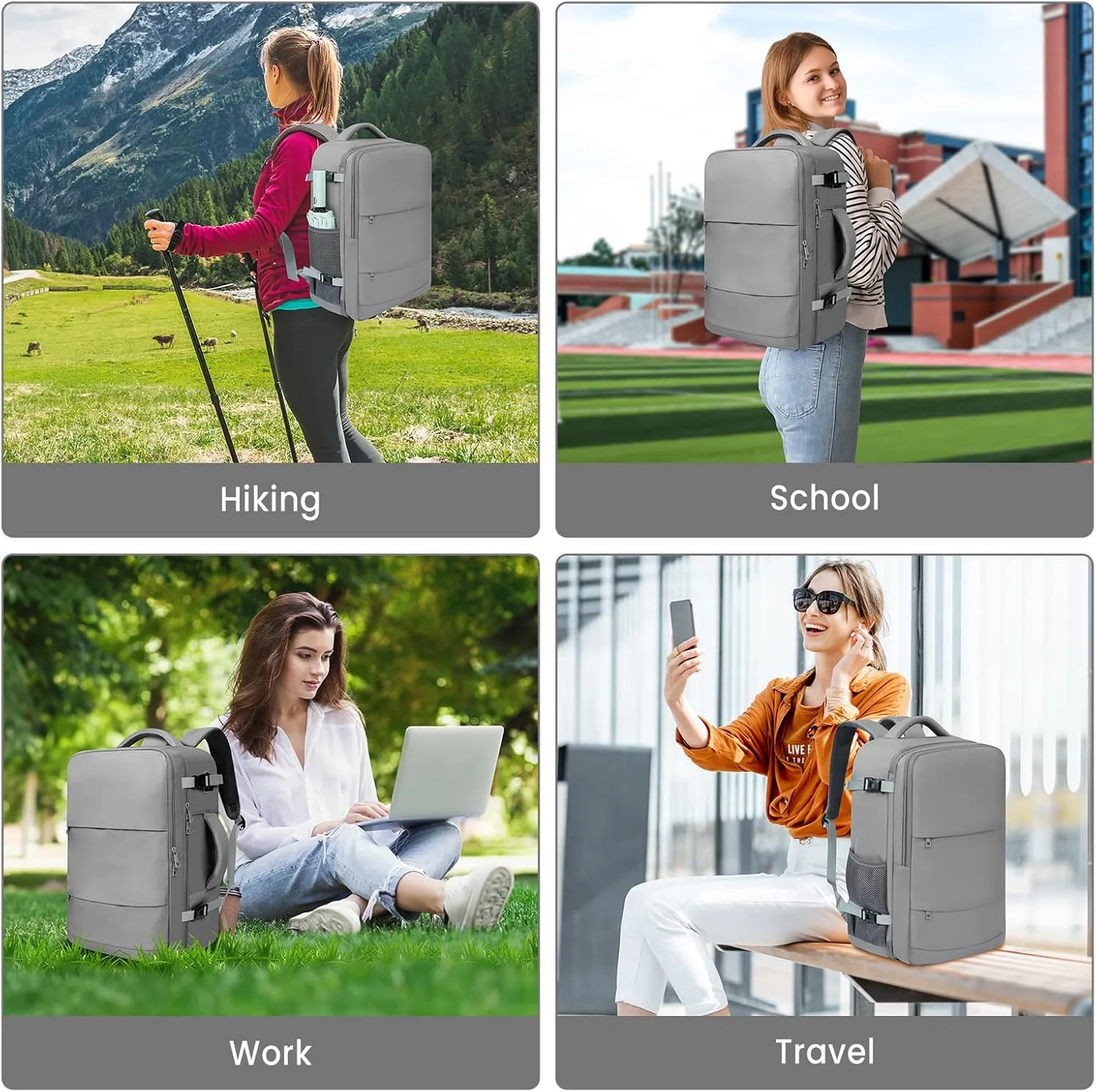 BAGAIL Travel Laptop Backpack, Carry on with USB Port, Luggage Bag for Holiday-Grey