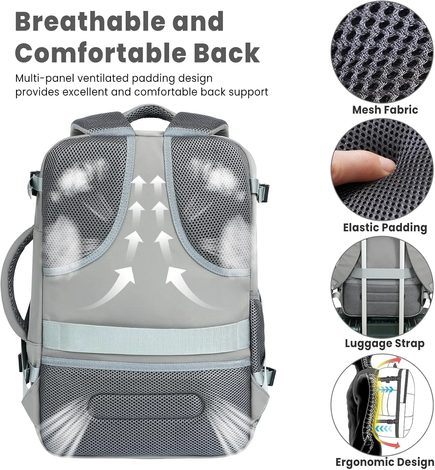 BAGAIL Travel Laptop Backpack, Carry on with USB Port, Luggage Bag for Holiday-Grey