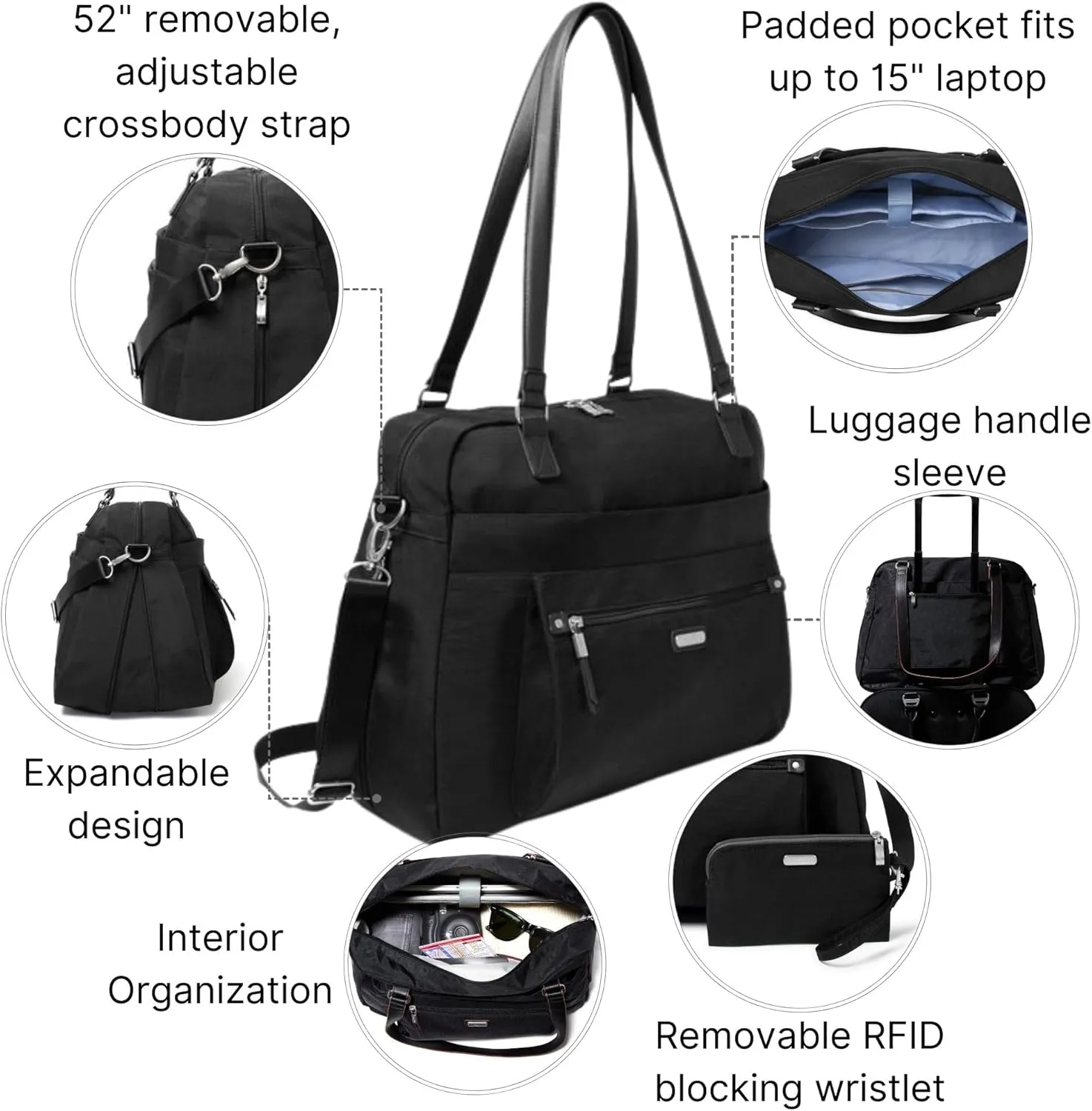 Baggallini Overnight Expandable Laptop Tote - Lightweight Travel Bag for Women
