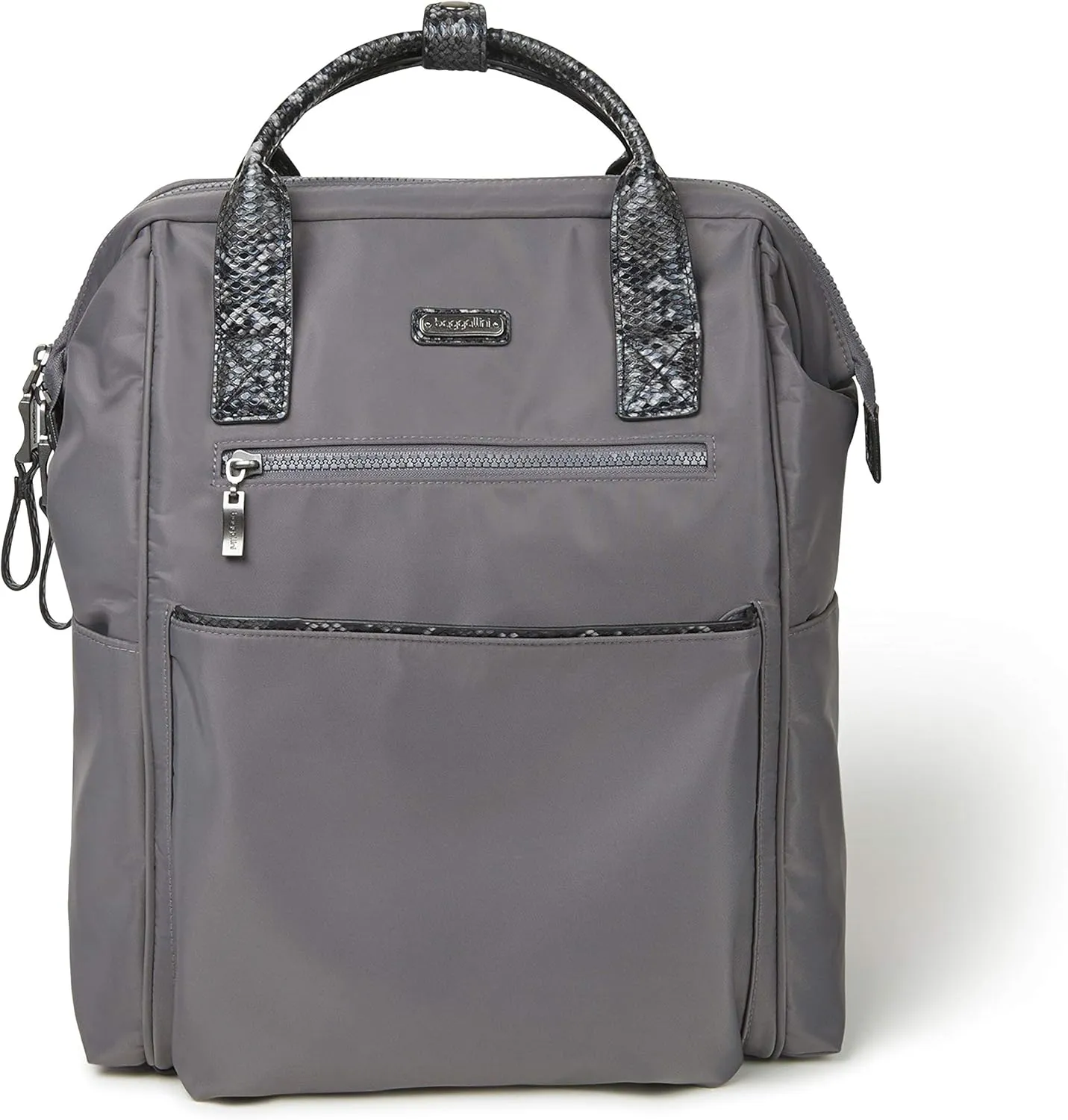 Baggallini Soho Backpack - Travel Laptop Backpack for Women - Lightweight Water-Resistant Luggage Bag, Smoke/Faux Python
