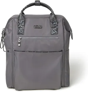 Baggallini Soho Backpack - Travel Laptop Backpack for Women - Lightweight Water-Resistant Luggage Bag, Smoke/Faux Python