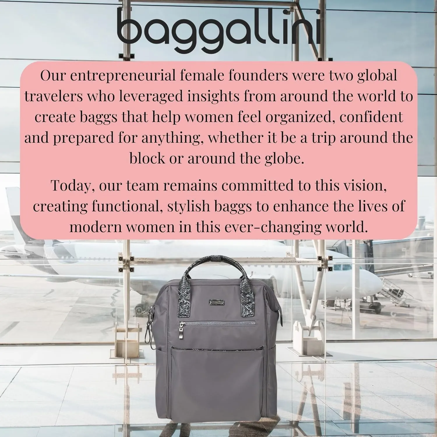 Baggallini Soho Backpack - Travel Laptop Backpack for Women - Lightweight Water-Resistant Luggage Bag, Smoke/Faux Python