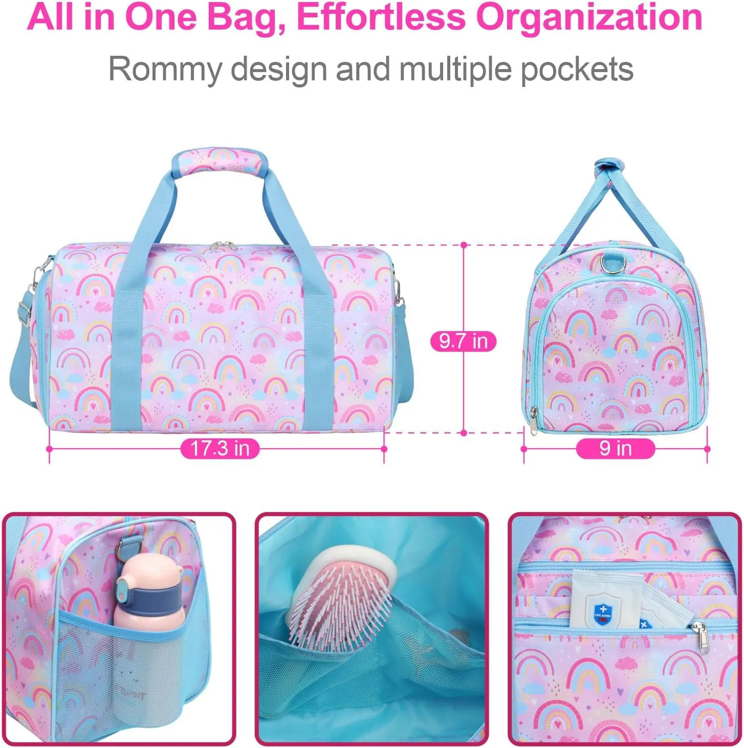 Bagseri Dance Bag for Girls - Ballet Duffle With Shoes Compartment for Kids Above 6yr, Overnight Travel Sleepover Bag With Dry Wet Separation Pockets
