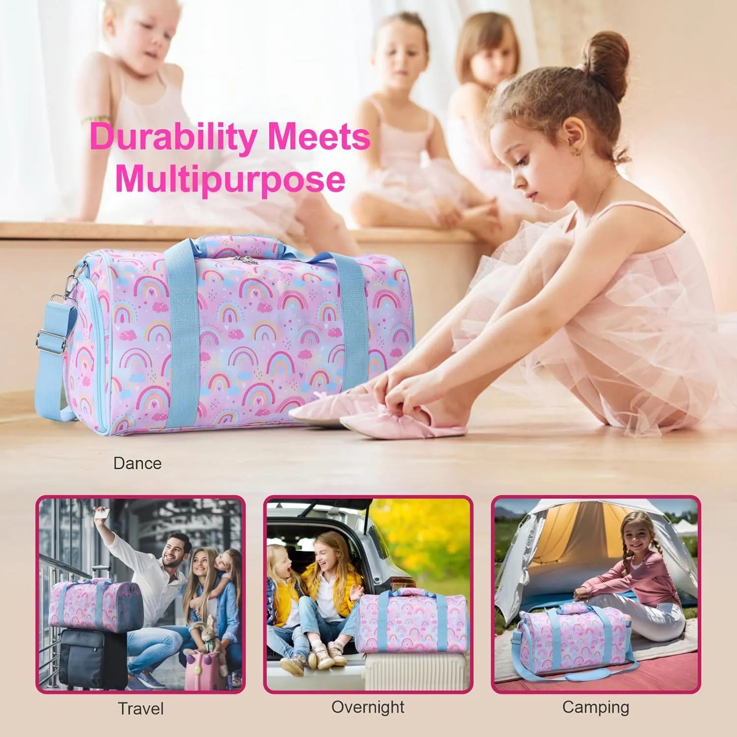 Bagseri Dance Bag for Girls - Ballet Duffle With Shoes Compartment for Kids Above 6yr, Overnight Travel Sleepover Bag With Dry Wet Separation Pockets