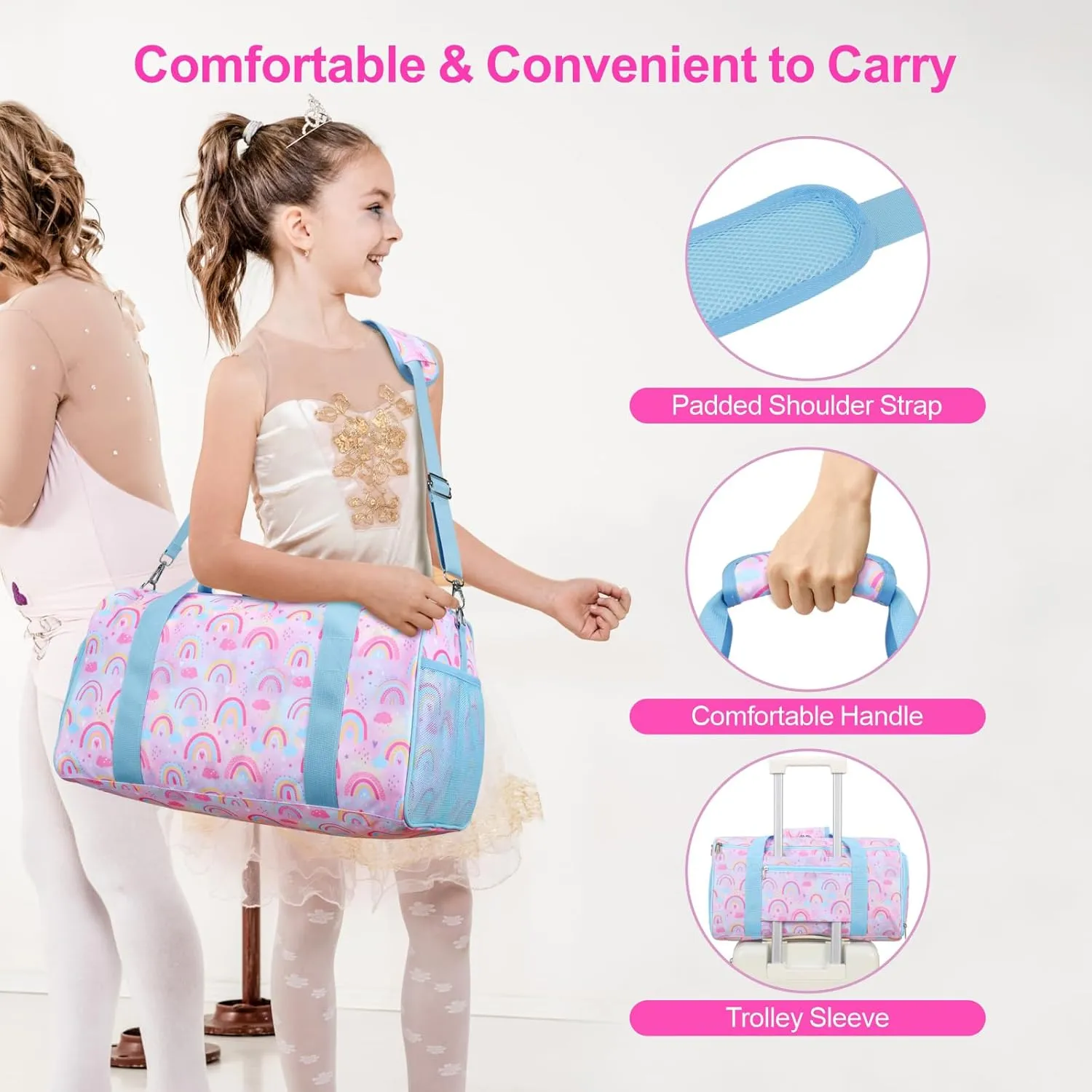 Bagseri Dance Bag for Girls - Ballet Duffle With Shoes Compartment for Kids Above 6yr, Overnight Travel Sleepover Bag With Dry Wet Separation Pockets