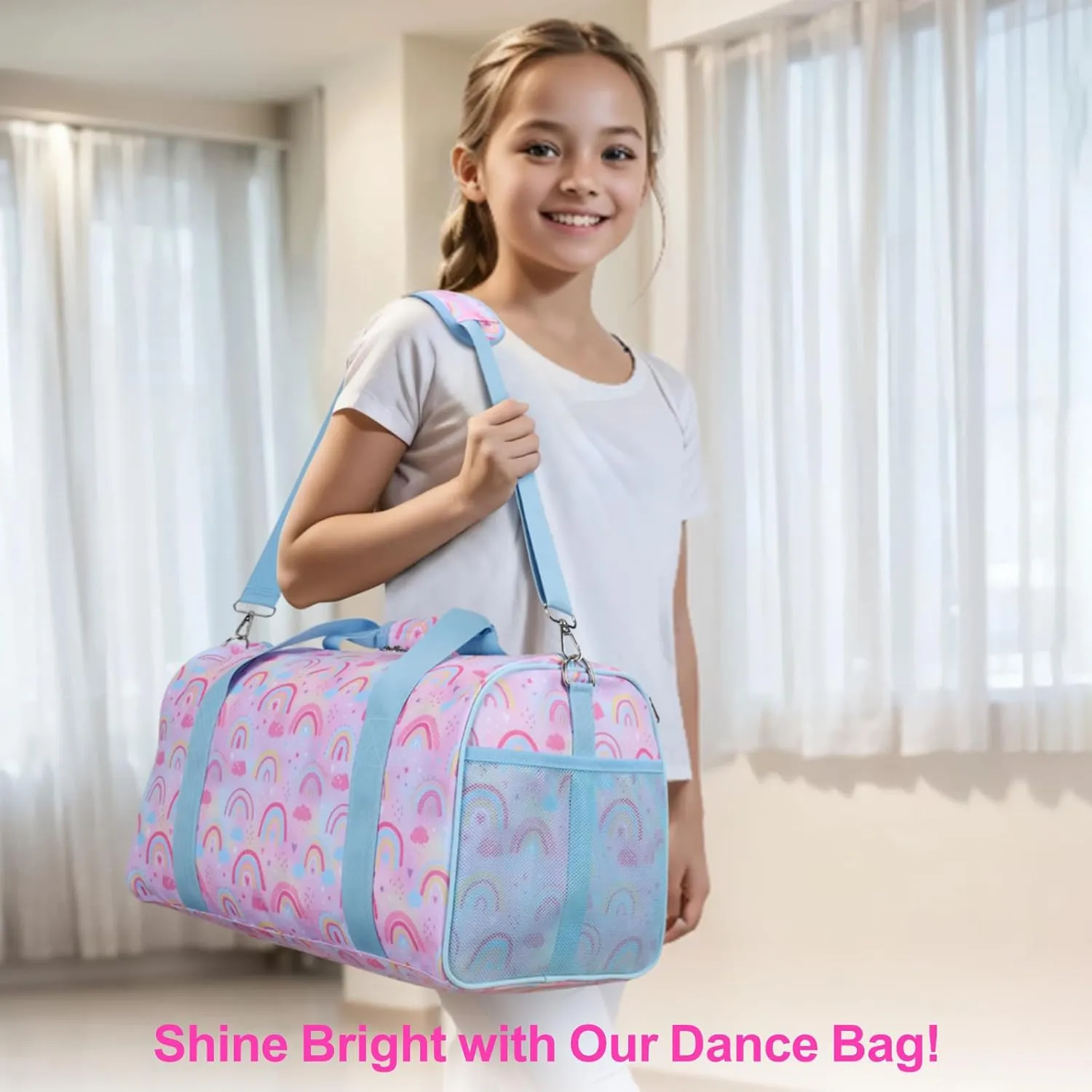 Bagseri Dance Bag for Girls - Ballet Duffle With Shoes Compartment for Kids Above 6yr, Overnight Travel Sleepover Bag With Dry Wet Separation Pockets