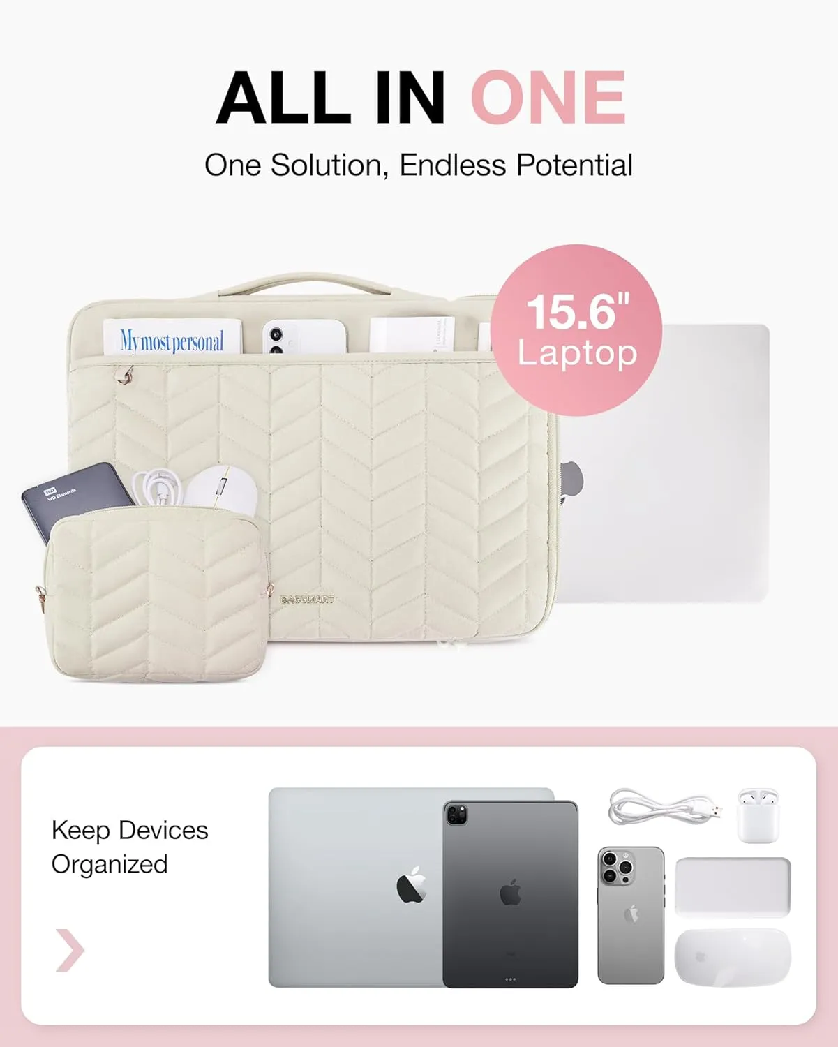 BAGSMART 15-16 inch Laptop Sleeve with Handle, Puffy Padded Laptop Case Bag, Portable MacBook Sleeve Fitted with MacBook Air/Pro 15.6-16 inch, Computer Case Fitted with Dell,HP