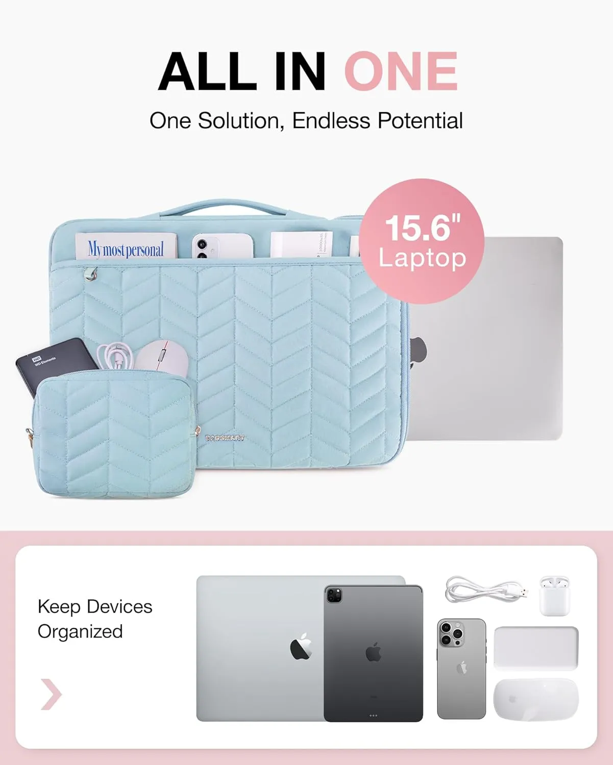 BAGSMART 15-16 inch Puffy Padded Laptop Case, Computer Sleeve Fitted with MacBook Air 15.6 inch, MacBook Pro 16 inch, Dell, HP
